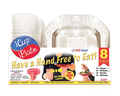 CLEAR - iCup iPlate iFork 8 Pack Combo Cups and Plates CLEAR 
