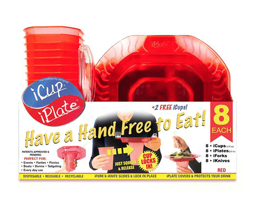 RED - iCup iPlate iFork 8 Pack Combo Cups and Plates RED 