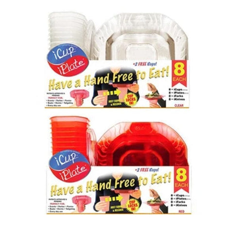 PARTY PACK SPECIAL: 2 iCup iPlate iFork Combo 8 Packs for $29.99 Cups and Plates CLEAR & RED 